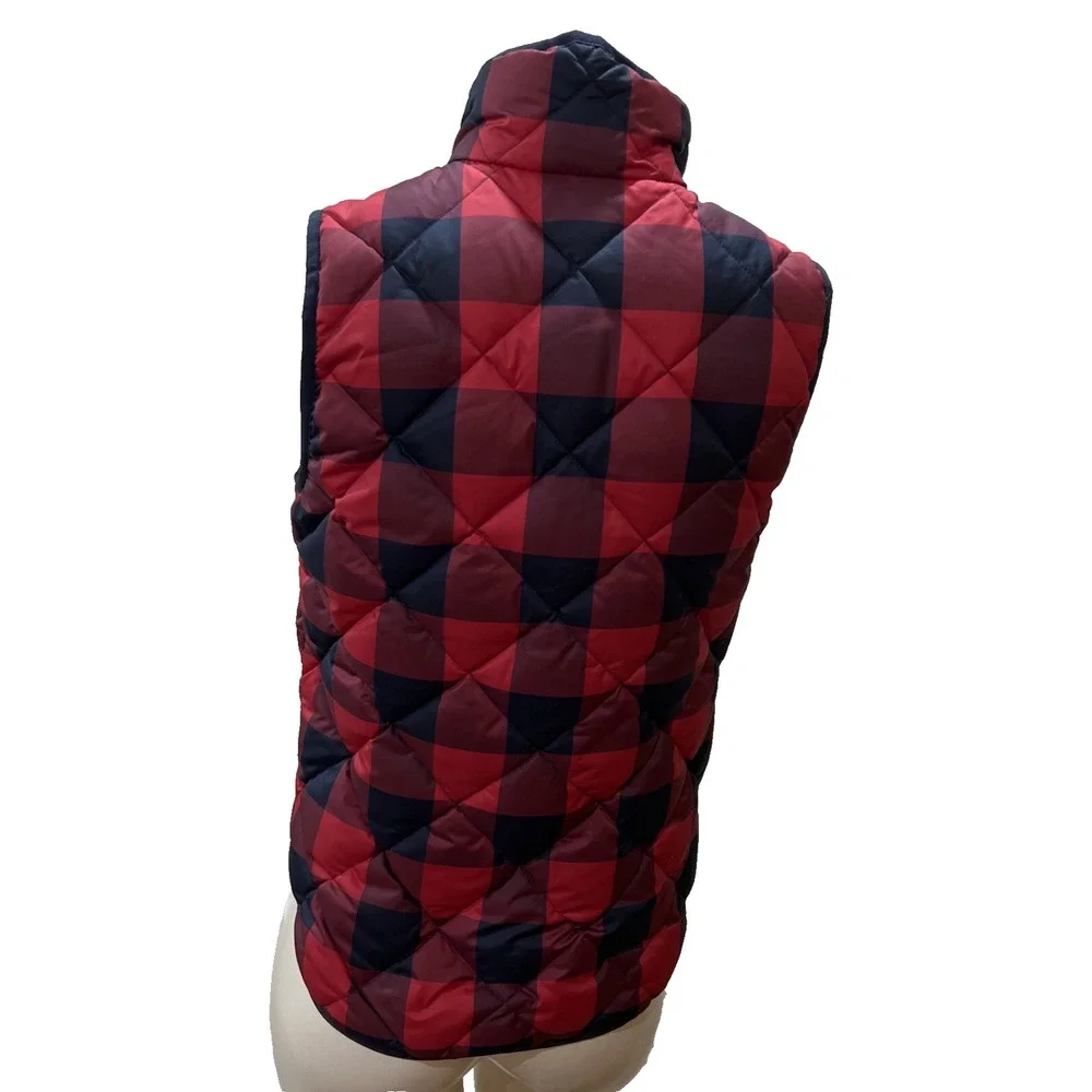 J. CREW Excursion Puffer Down Vest Tartan Buffalo Plaid Red Navy B0255  XS